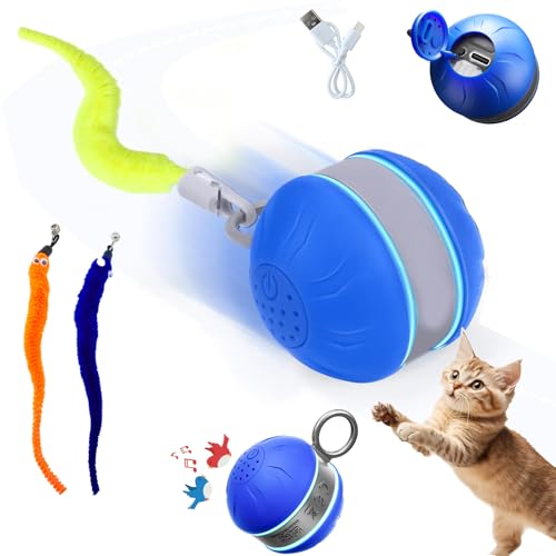 Speedy 2.0 Tail Interactive Cat Toys for Bored Indoor Adult Cats,Rechargeable Automatic Cat Toy Balls Self Moving Chirping,Electric Cat Ball Toy for Smart Kitten Enrichment Exercise Essentials(Blue)