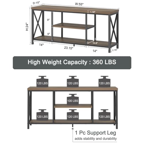 FOLUBAN TV Stand for TV up to 65 inch, Rustic Wood and Metal Entertainment Center with Storage Shelves, Modern Industrial Media TV Console Table for Living Room, Oak 55 inch - Image 6