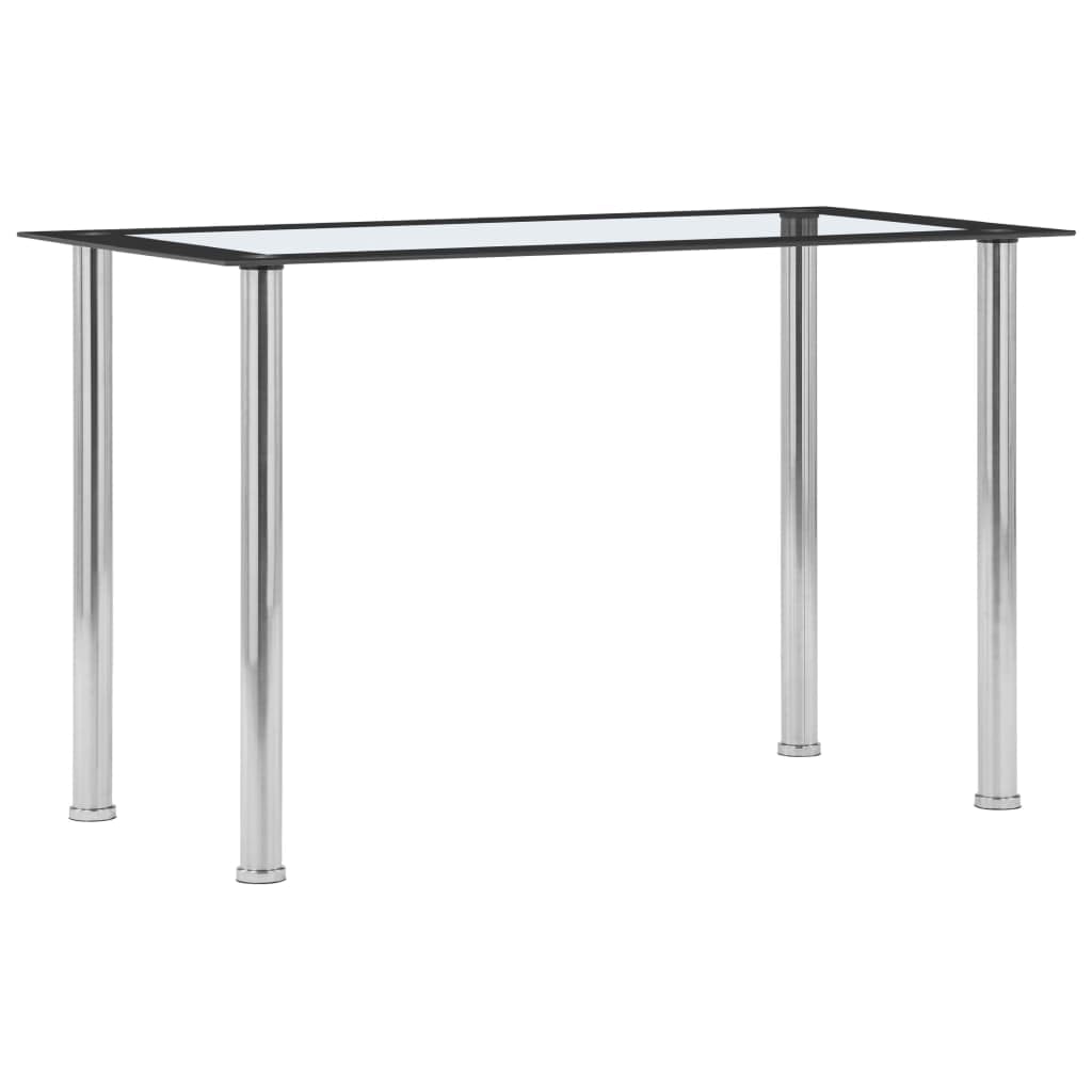 Modern Dining Table with Tempered Glass Top and Stainless Steel Frame, Black and Transparent 120x60x75 cm, Easy Assembly for Kitchen Dining Room or Outdoor Area