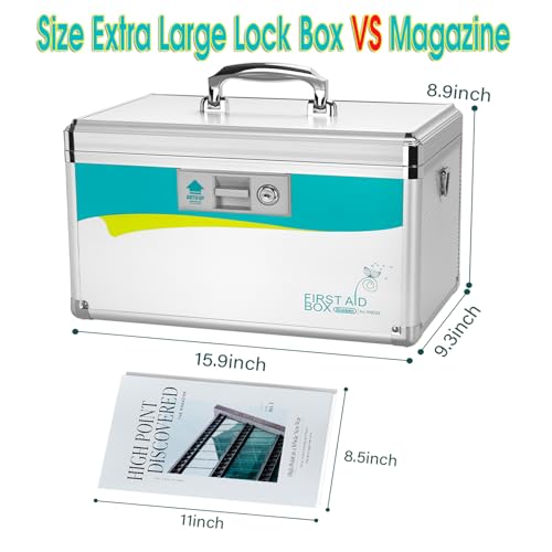 Image of Glosen Medicine Lock Box,locking medicine box, Security Lock Boxes【Extra Large-16inch】 15.9x9.3x8.9 Inch,lock box, First Aid Key Safe Box,Lock Box for Medication