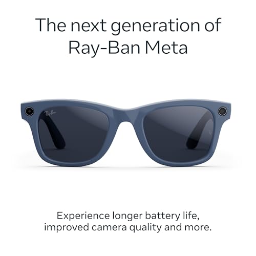 Image of Ray-Ban Meta (Gen 2), Wayfarer Large, Shiny Cosmic Blue | Smart AI Glasses for Men, Women - 2X Battery Life - 3K HD Resolution - 12 MP Ultra-Wide Camera, Audio, Video - Transitions Sapphire Lenses