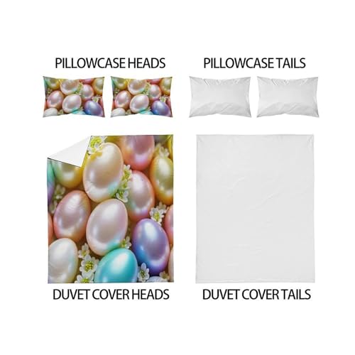Housse de couette 260x220 oeufs de fleurs taies d'oreiller microfibre 3D