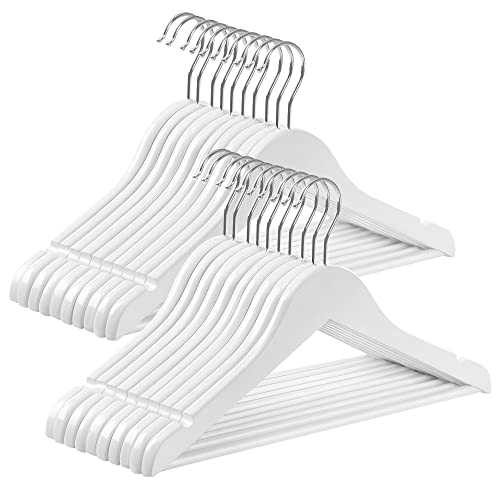 SONGMICS Kids Wooden Hangers 20 Pack, Solid Wood Baby Hangers, Children's Coat Hangers with Pants Bar, Shoulder Notches, Swivel Hooks, 12.6 x 7.5 Inches, White and Silver UCRW006W20 by SONGMICS - Used condition - US$23.64