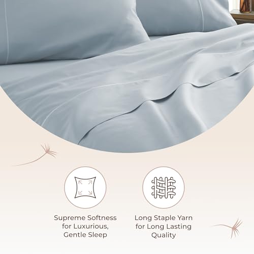 Image of Certified Organic King Flat Sheet Only - 100% Organic Cotton Top Sheet with Luxurious Soft and Breathable 300 Thread Count Sateen Weave Finish - GOTS & Fairtrade Certified (Powder, King)