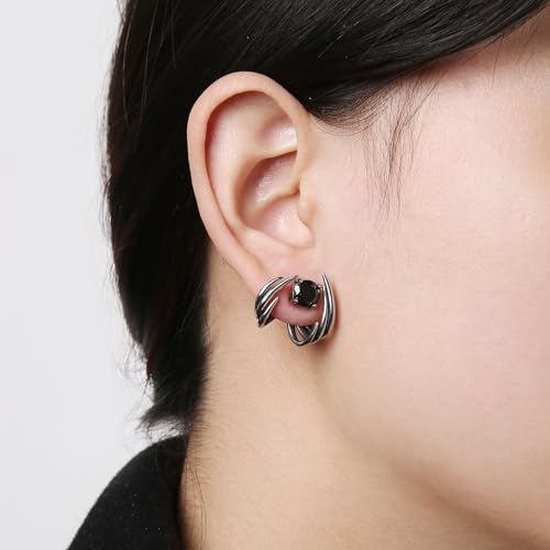 HZMAN Spike Stud Earring for Men Women Stainless Steel Retro Gothic Punk Detachable Sharp Claws with Black Crystal Earring Jewelry Gift2