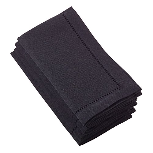 Fennco Styles Rochester Collection Classic Hemstitched Solid Color Daily Use Table Linens for Home Décor, Dinner Parties, Wedding, Machine Washable, Black, 18