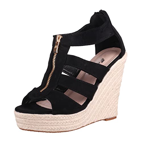 Elara Sandale Femme Plate-Forme Talon compensé Chunkyrayan HL82221 Black-42