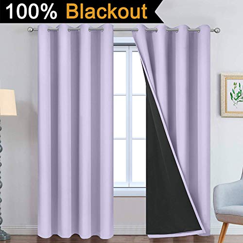 Image of Yakamok 2 Thick Layers Completely Blackout Window Treatment Thermal Insulated Soundproof Drapes for Girl's Bedroom(52Wx96L, Lilac, 2 Panels)
