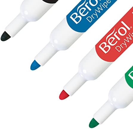 Berol Dry Wipe Whiteboard Marker Pens | Bullet Tip | Assorted Colours | 8 Count Dry Erase Markers