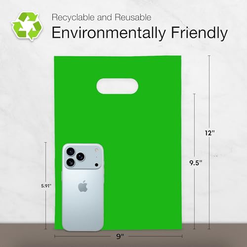 Image of Choice Marts 100 Green Plastic Bags With Handles 9x12 Merchandise Bags