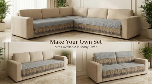 Image of Velvet Quilted Sofa Cover Mat Seat & Back, L Shape 3+3, Main L69in Chaise L69in H32in, Gray Color,Anti Skid Backing, 6in Hanging Strap Design, Washable Soft, Style -Gray-L33