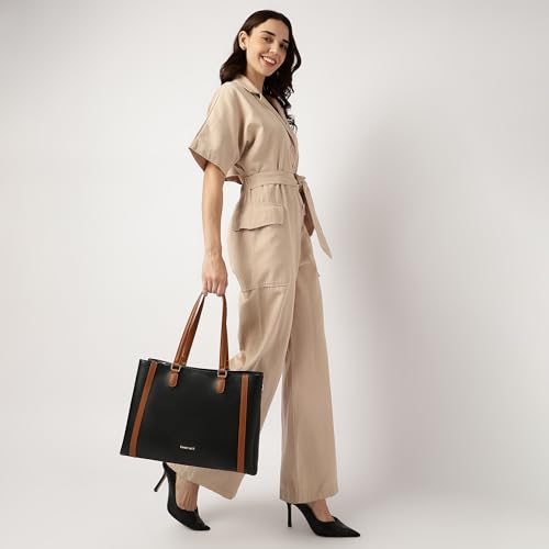 Image of Structured Laptop Tote Bag for Women | Faux Leather Work Bag with 14-Inch Padded Sleeve, 3 Compartments, Zip & Magnetic Closure | Elegant Everyday Tote for Office, College & Commutes
