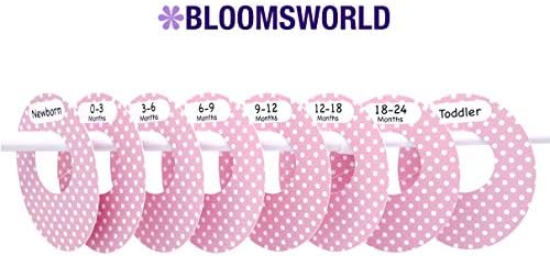 Bloomsworld 8 Baby Wardrobe Dividers, Plastic Clothes Organisers by Size from Newborn to Toddler, Rose Pink Polka Dots for Boys and Girls