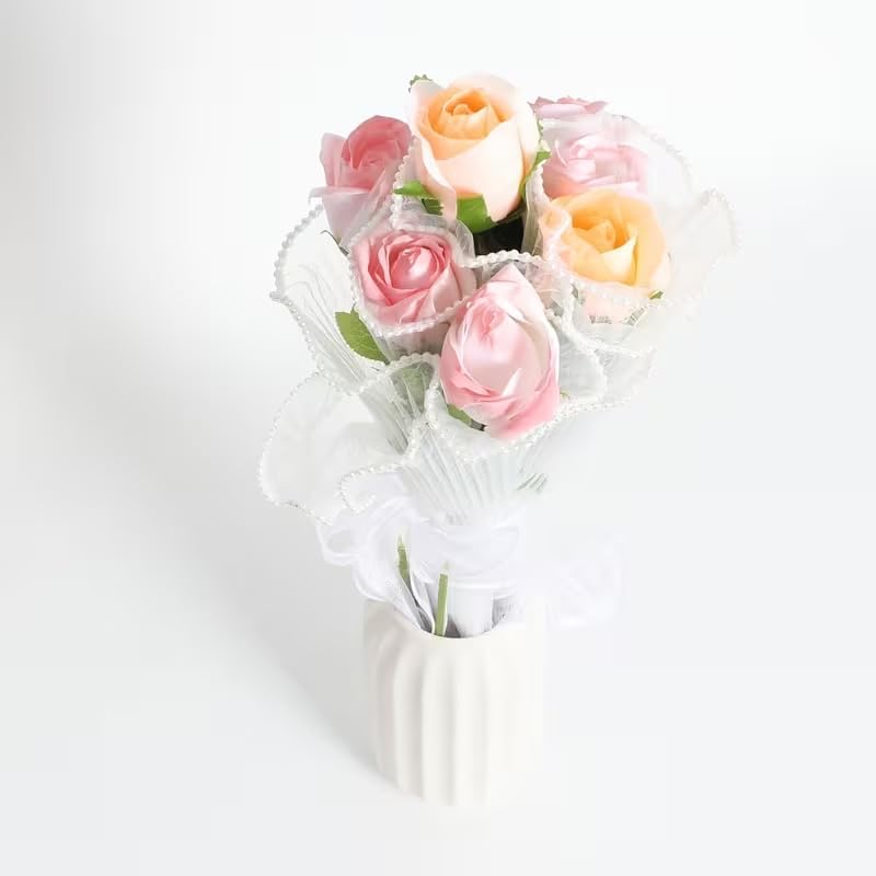 Miniatura 3 de 1pc perla onda encaje flor papel de envoltura plisado perla gasa floral regalo papel de regalo DIY red de flores gasa arruga onda papel (blanco)