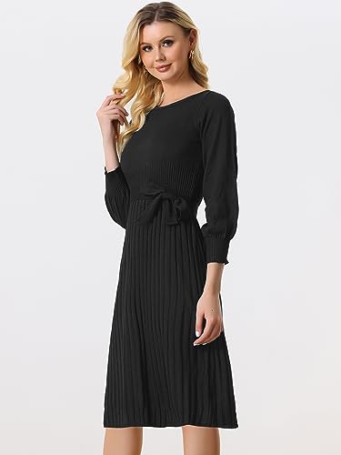 Image of Allegra K Women's Knit Pleated Dresses Casual Belted Midi Sweater Dress