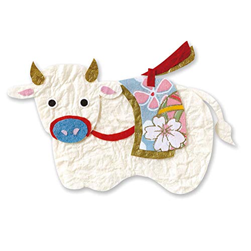 めでたや お祝いオーナメント 白うし 3枚入 和紙切り絵