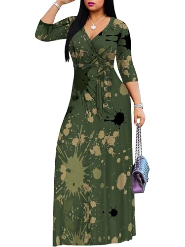 Image of SUZONANA Plus Size Dresses for Women Print Maxi Dresses Flowy 3 /4 Sleeve with Belt