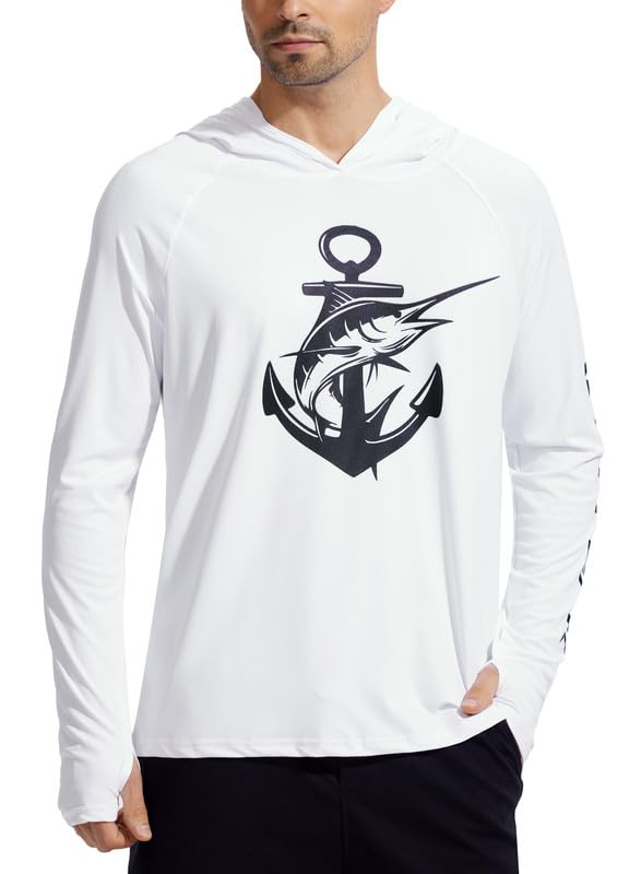 Men's Sun Protection Fishing Hoodie Shirt UPF 50+ Long Sleeve Lightweight Rashguard Outdoor Hiking UV Shirt