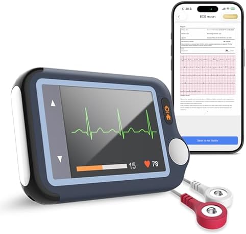Checkme Touchscreen ECG/EKG Monitor with AI Analysis, 30s/60s/5min Portable Heart Monitor, Dual User Cardio Mobile Device, Portable Heart Monitor with Wire Electrode Pads, Rechargeable Battery, EX