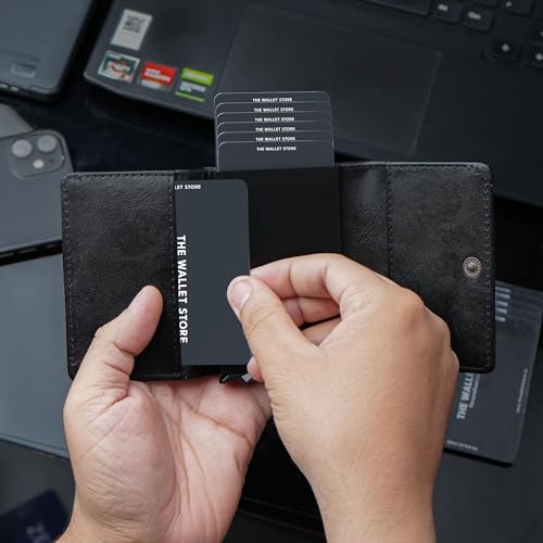 Image of The Wallet Store Maverick RFID Protected Minimalist Wallet, Pop-Up Cardholder, Scan-Proof Aluminium Case, Holds 8 Credit /Debit Cards, Slim Men's Wallet (Black-D)