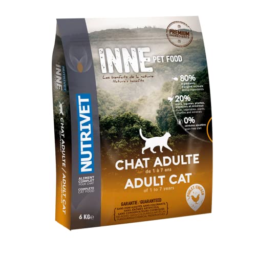 NUTRIVET - INNE Chat - Croquetas sin Cereales - Gato Adulto - Pollo - 80% Ingredientes de Origen Animal - 6kg