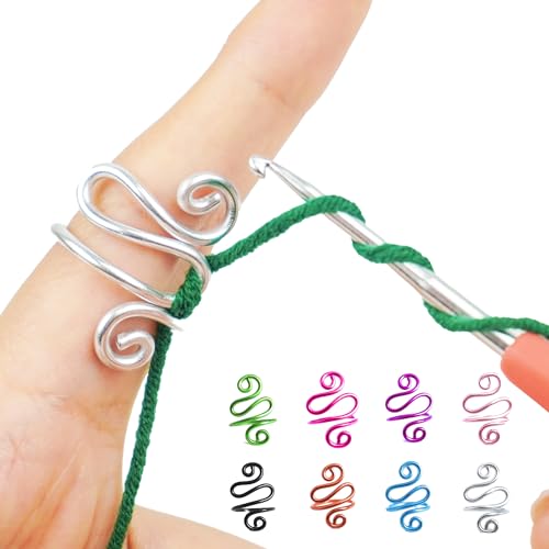 NIBIBALA Crochet Tension Ring, Lefties & Righties Yarn Tension Control Ring, Adjustable Companion Ring, Birthday Gifts For Friend, Sister, Mom, Aunt, Grandma, Knitters (Size 10-13, Silver)