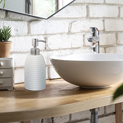 Relaxdays Soap Dispenser, 300 ml, Refillable, Bathroom, for Lotions & Shower Gel, Stainless Steel Pump, White - Image 2