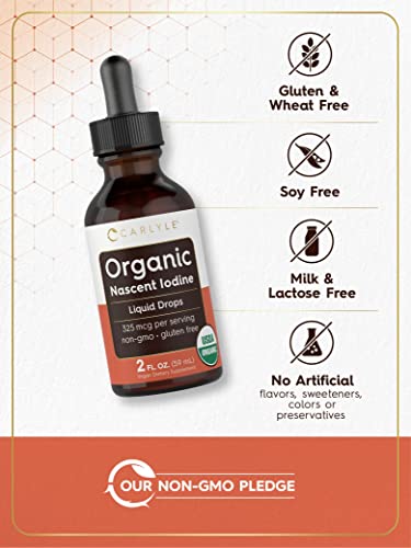Organic Nascent Iodine Liquid Drops | 2 Fl Oz | Vegan Supplement | Non-Gmo, Gluten Free | By Carlyle #TOP3