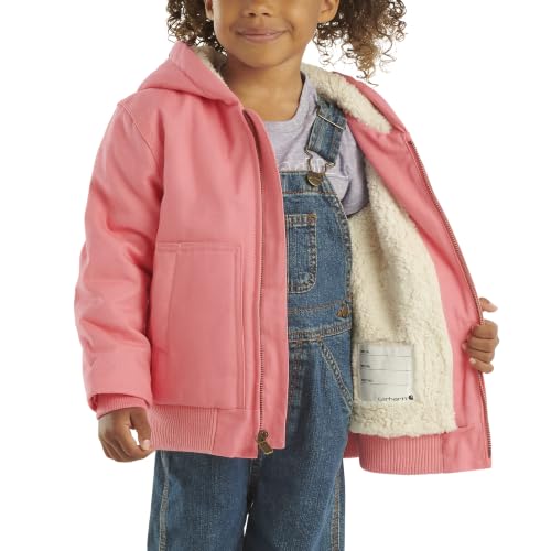Image of Carhartt Baby Girls Sherpa-Lined Hooded Canvas Zip-Up Jacket