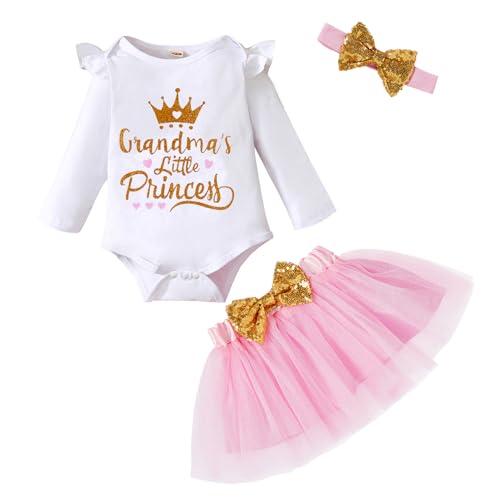 Image of Newborn Baby Girl Outfits Infant Letter Print Romper+Tutu Skirt+Headband+Legging Warmer Coming Home Clothes Set