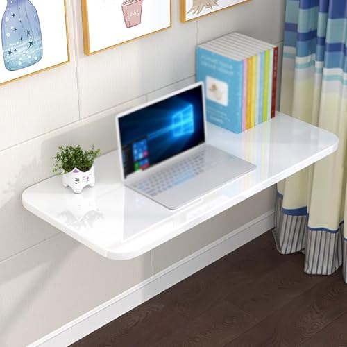 Floating Wall Mounted Folding Table with Brackets for Study Dining Room Bedroom Space Saving Fold Down Work Table for Laptop (80cm x 30cm)