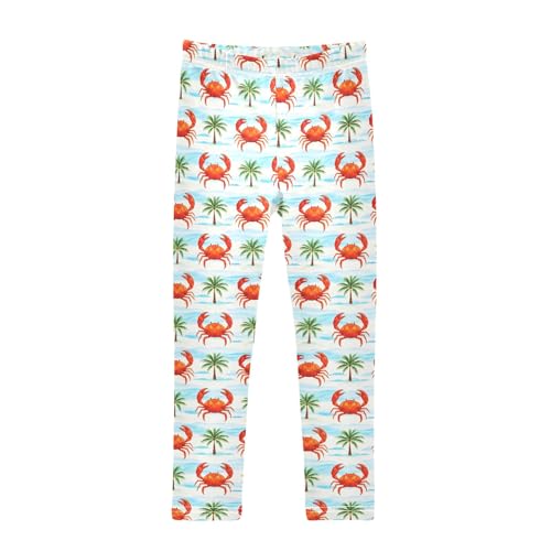 Crab Coconut Tree Pattern Girls Leggings Soft Comfortable Athletic Leggings Dancing Pants for 4-10 Years