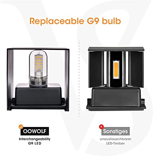 Oowolf Modern Set Of 2 Led Wall Sconces, Waterproof Ip65 Outdoor, 3000K Warm Light Aluminum Wall Sconce Light, G9 Replaceable Bulb Up And Down Wall Lights For Bedroom Living Room Hallway (Black 4W) #TOP6