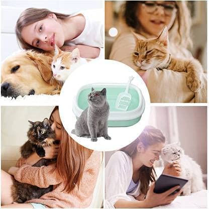 Image of Dog Trust Litter Box Tray with Free Scooper Super Build Quality Semi Closed Design for Kittens & Adult Cats & Rabbits Toilet Litter Basin: Colour May Vary*