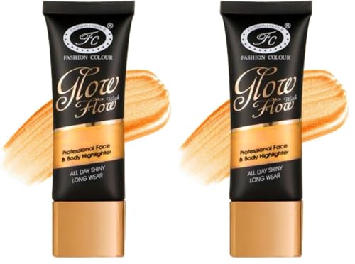 Image of FASHION COLOUR Glow with Flow Professional Face & Body Highlighter | All Day Shinny | Long Wear | Highlighter for Face & Body | Illuminating Liquid Highlighter with Dewy finish | 35ml | Shade 03