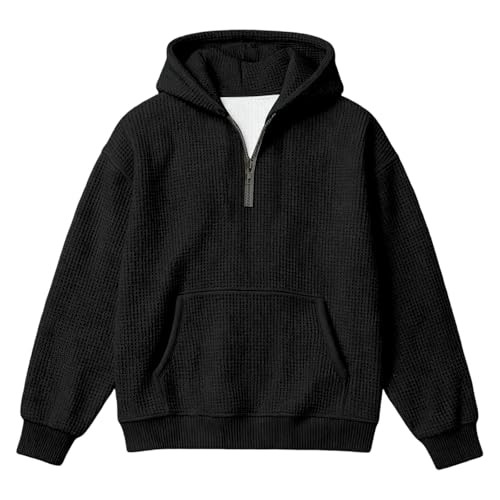 Sweat à capuche zippé demi-zip pour garçon en polaire douce avec poche