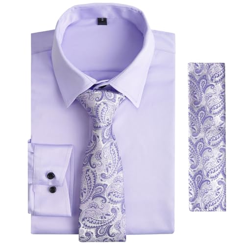 Alizeal Herren-Set mit langen Ärmeln und Krawatte, formell, lässig, Business, Hochzeit, Hemd und Krawatte, Flieder, M Alizeal Herren-Set mit langen Ärmeln und Krawatte, formell, lässig, Business, Hochzeit, Hemd und Krawatte, Flieder, M