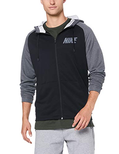 Nike Men's DRI-Fit Essential Full-Zip Training Hoodie (XX-Large, Black/Charcoal Heather/Dark Grey)