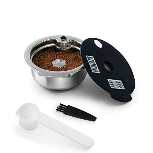 Cápsula de café recargable RECAFIMIL de acero inoxidable con tapa de silicona negra de 200 ml, filtro reutilizable compatible con cafetera Tassimo
