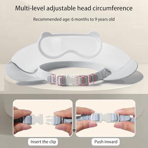 Image of Baby Shower Cap Shield, Shower Cap for Kids, Visor Hat for Eye and Ear Protection for 0-9 Years Old Children, Cute diving goggle Shape Makes The Baby Bath More Fun (Grey)