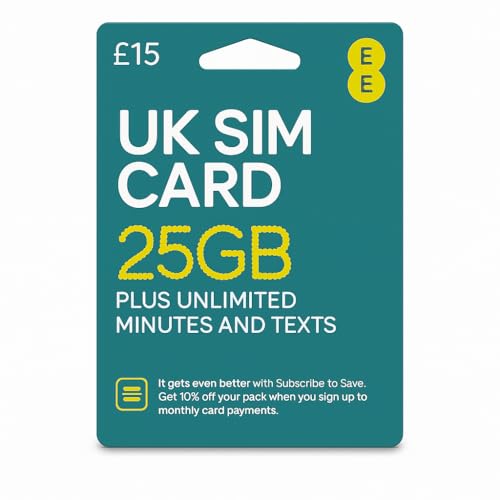 UK SIM Card for Tourists – 25GB High-Speed Data | High Coverage EE Network | 30 Days Validity | UK...