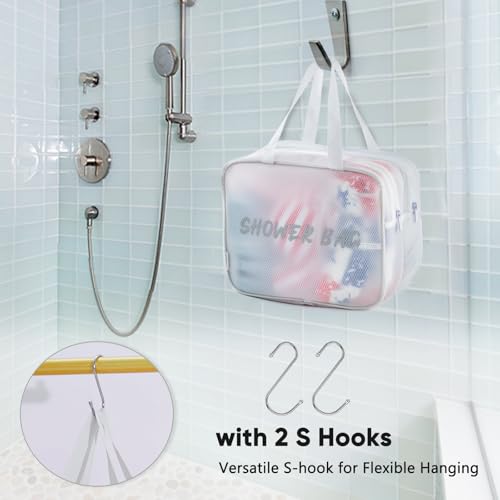 ELCUPA Large Mesh Shower Caddy with Wet & Dry Zones – Portable Hanging Toiletry Bag for College Dorm Room Essentials, Travel, Gym, Camping, Beach Tote Bag – Quick-Dry Shower Tote Organizer by ELCUPA - Used condition - Image 2
