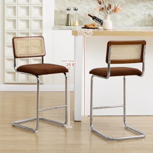 Image of ONEVOG 26 inch Mid-Century Rattan Counter Height Bar Stools, Brown, Set of 2