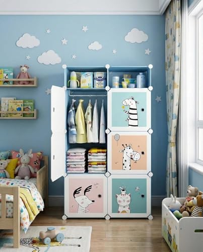 Image of Plastic Wardrobe for Kids Clothes - Durable, Easy to Use Anti-Skid & Non-Slip Effective Professional Collapsible Wardrobe, Plastic Cupboard for Kids, Foldable Almirah -Blue-U5, 6 Door