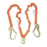 4.5 Foot - 6 Foot Malta Dynamics Fall Protection Double Leg Stretch Internal Shock Absorbing Lanyard With One Steel Snap Hook and Two Rebar Hooks, OSHA/ANSI Compliant