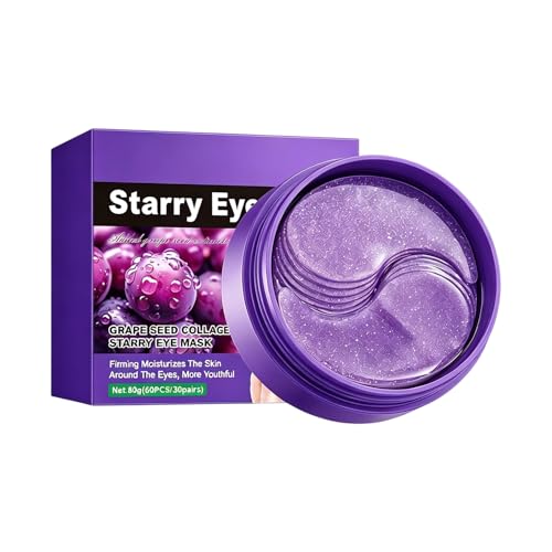 Parches Ojos para Bolsas y Ojeras con Extracto de Semilla de Uva, 60 Unidades (30 Pares) Mascarilla Hidratante Contorno de Ojos, Antiojeras y Antiarrugas, Eye Patches de Hidrogel Violeta 80g