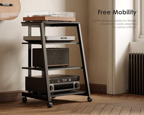 FITUEYES DESIGN HIFI Stand Record Player Stand 4-Tier Wooden Shelves for av amp/Turntable/Sky box/Xbox One/Printer Multifunctional Height Adjustable Load Capacity 50KG - Image 5