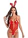 YUUMIN Sexy Lingerie Body String en Cuir Bunny Girl Léotard à Lacets Justaucorps Dos Nu Décoration Bodysuit Moulant Ensemble De sous-Vêtements avec D?Oreille De Lapin Rouge L