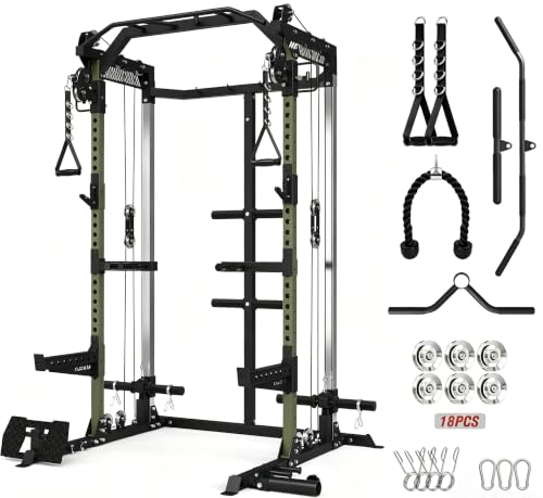 Image of Mikolo HR06 Power Cage with Aluminum Pulleys, 2000LB Power Rack with Independent Dual Pulley System, Multi-Function Home Gym Workout Machine for Cable Crossover