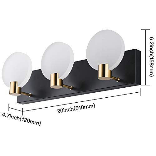 PRESDE Black Modern LED Bathroom Vanity Light Fixtures Over Mirror 3 Lights Acrylic Bath Wall Lighting